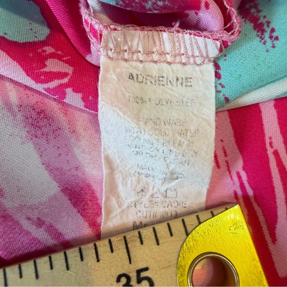 Adrienne Abstract Paint Print Dolman Sleeve Blouse Size M Bright Pink Teal - Picture 7 of 7